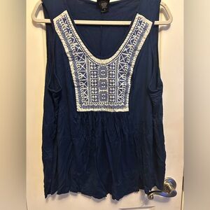 Navy embroidered top